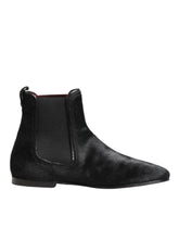 Dolce & Gabbana Chelsea Boots für Herren aus schwarzem Leder mit Fell