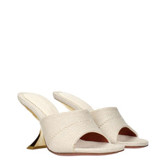 Amina Muaddi Beige Stoff-Slipper