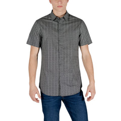 Armani Exchange Schwarzes kurzärmeliges Baumwollhemd