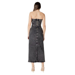 ICHI Schwarzes Baumwoll-Midikleid