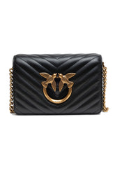 PINKO Schwarze Leder-Love-Click-Mini-Schultertasche