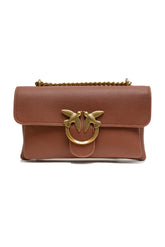 PINKO Brown Leather Love Boucle Riga Shoulder Bag