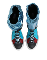 Dolce & Gabbana Blaue Overknee-Socken zum Schnüren Herrenstiefel Schuhe