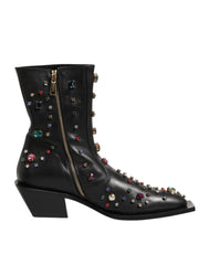 Dolce & Gabbana Black Crystal Embellished Men Short Boots Shoes