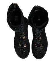 Dolce & Gabbana Schwarze Alpaka-Wolle Wildleder Mid-Calf Stiefel Schuhe