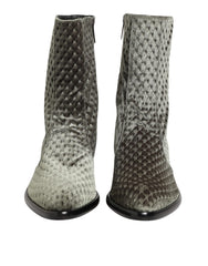 Dolce & Gabbana Graue knöchelhohe Stiefel aus Baumwollsamt