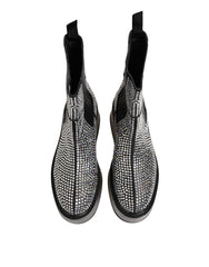 Dolce & Gabbana Black Crystal Strass Mid Calf Short Boots Shoes