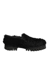 Dolce & Gabbana Kleid Schwarz Pelz Leder Pantoffeln Herren Schuhe