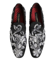 Dolce & Gabbana Schwarze, silberne Pailletten-Slipper Herren Anzugschuhe