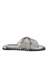 Dolce & Gabbana Silber Strass Slides Flats Slipper Schuhe