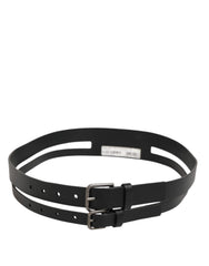 Dolce & Gabbana Schwarzer Herren-Gürtel aus Leder mit doppelter Schnalle