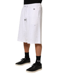 Dolce & Gabbana Weiße Baumwoll-Bermuda-Sweatpants-Shorts mit Rissen
