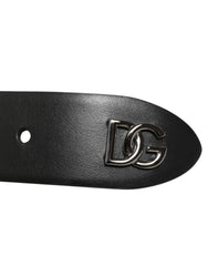 Dolce & Gabbana Black Calf Leather Studded Silver Buckle Belt