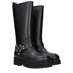 Off-White Black Leather Flat Boots
