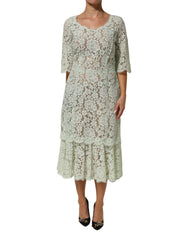 Dolce & Gabbana Mintgrünes florales Spitzenbesatz-Midikleid