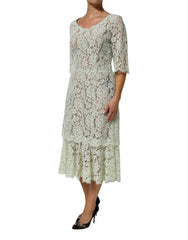 Dolce & Gabbana Mintgrünes florales Spitzenbesatz-Midikleid