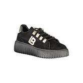 Laura Biagiotti Black Polyester Women Sneaker with Gold Detail and Rhinestone Accents