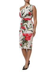 Dolce & Gabbana weißes One-Shoulder Etuikleid mit Blumenmuster