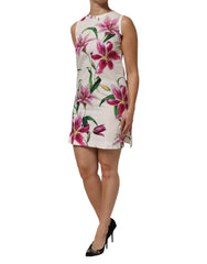 Dolce & Gabbana Weißes ärmelloses Mini-Kleid aus Baumwolle mit Blumenmuster