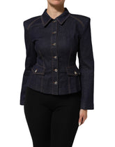 Dolce & Gabbana Dark Blue Cotton Collared Denim Coat Jacket