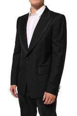 Dolce & Gabbana Schwarze Ein-Knopf-Anzugjacke aus Wolle für Herren Blazer