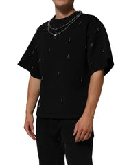 Dolce & Gabbana Schwarzes T-Shirt aus Polyester mit Halskettenbesatz