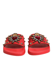 Dolce & Gabbana Rote Sacred Heart Stud Slides Strandmode Schuhe