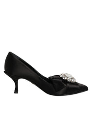 Dolce & Gabbana Pumps aus schwarzem Satin mit Schleife und Kristallverzierung