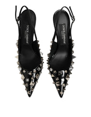 Dolce & Gabbana Schwarze Peeptoe-Heels Slingpumps mit Nieten