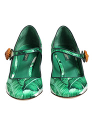 Dolce & Gabbana Grüne Seide MARY JANES Blatt Sandalen Schuhe