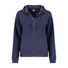 Norwegen 1963 Blaues Baumwoll-Damen-Sweatshirt mit Kapuze und Reißverschluss