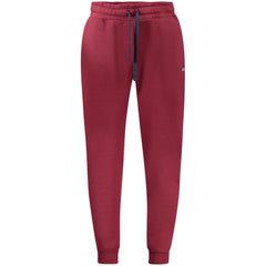 Maroon sweatpants with a drawstring on a white background