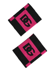 Dolce & Gabbana Schwarzes Pinkfarbenes DG Logo Kaschmir-Armband, 1 Paar