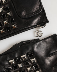Dolce & Gabbana Black Leather Studded Fingerless Hand Mitten Men Gloves