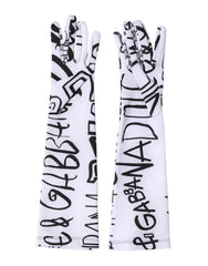 Dolce & Gabbana Black White DG Logo Elbow Length Mitten Gloves