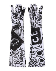 Dolce & Gabbana Handschuhe Schwarz Weiß DG Logo Ellbogenlang Fäustling