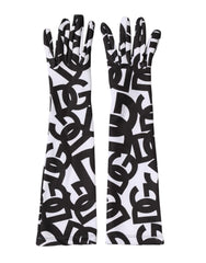 Dolce & Gabbana Schwarz Weiß DG Logo Ellenbogenlange Fäustlingshandschuhe