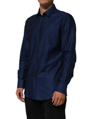 Dolce & Gabbana Blaues Baumwollhemd mit Kragen Herren GOLD Anzughemd