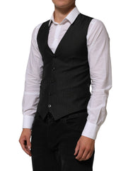 Dolce & Gabbana Black Wool Men Dress Formal Waistcoat Vest