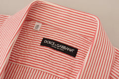 Dolce & Gabbana Rood Wit Gestreepd Katoenen Overhemd Met Korte Mouwen
