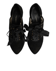 Dolce & Gabbana Schwarze Blumen-High Heels SCHNÜRPUMPS Schuhe