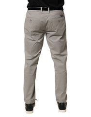 Jeckerson Gray Cotton Stretch Tapered Fit Men Chino Trouser Pants