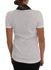 Dolce & Gabbana Weißes Baumwoll-T-Shirt mit schwarzem Seidenschal-Oberteil