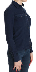 Acht Cotton Blue Corduroy Long Sleeves Shirt Top Blouse