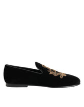 Dolce & Gabbana Schwarze Samt Goldkrone Herren Loafer Schuhe