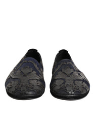 Dolce & Gabbana Schwarze Jacquard-Leder Slipper Halbschuhe