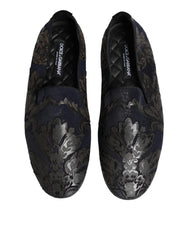 Dolce & Gabbana Schwarze Jacquard-Leder Slipper Halbschuhe