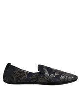 Dolce & Gabbana Schwarze Jacquard-Leder Slipper Halbschuhe