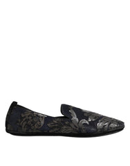 Dolce & Gabbana Schwarze Jacquard-Leder Slipper Halbschuhe