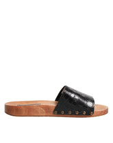 Dolce & Gabbana Schwarze Braune Leder-Pantoletten Sandalen Schuhe